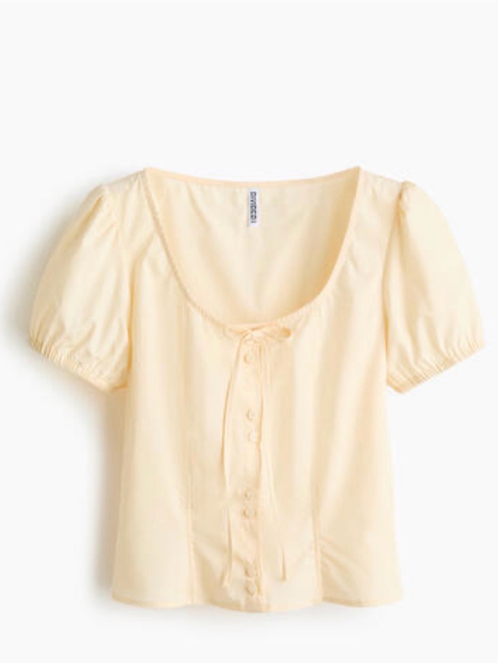 H&M pastel Yellow Puff Sleeve Button-Front Top with Tie